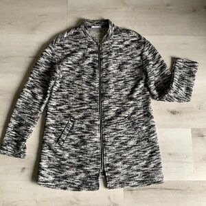 DeX knit‎ sweater jacket black white zipper cardigan casual career size Small